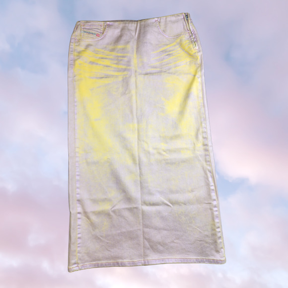 Diesel Dresses & Skirts - Diesel Pra Bi-Color Laminated Denim Yellow Metallic Gold Midi Slit Skirt 27